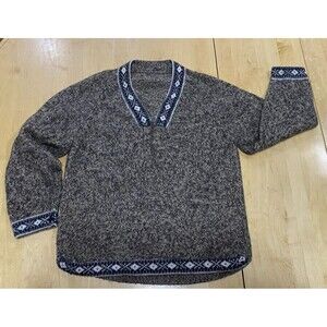 100% Alpaca Sweater Peruvian Blue Heather V-neck Women's Sz S/M